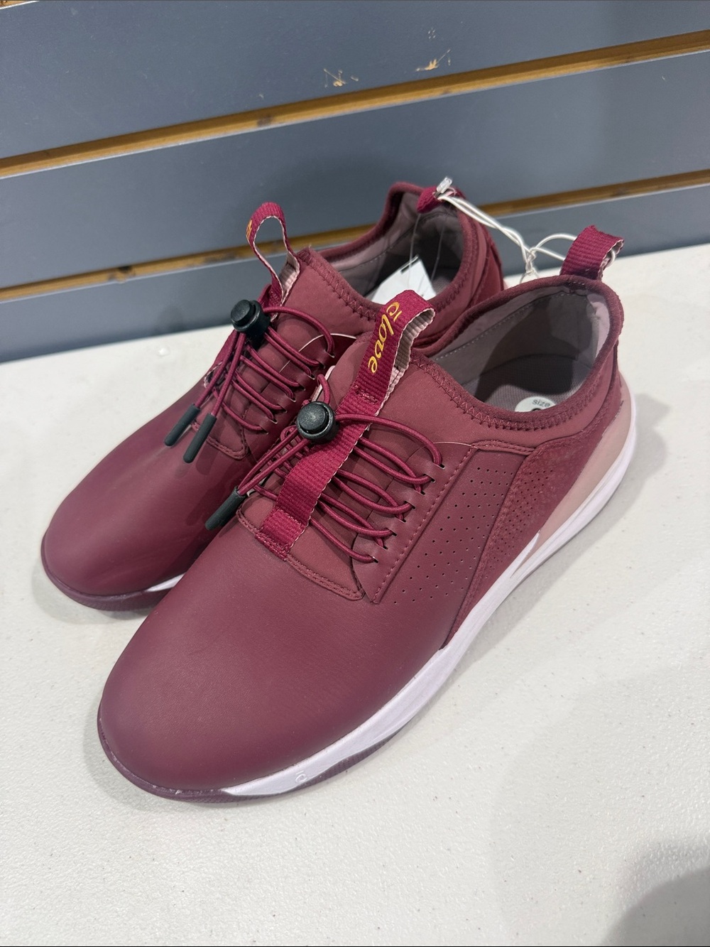 Men's Burgundy Slip-On Sneakers with Toggle Lacing